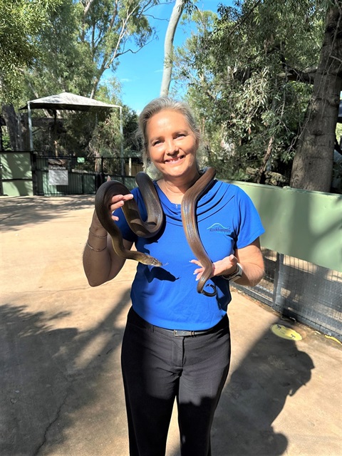 Cr Rutherford holds a snake.jpg