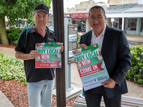 John Steinberger and Cr Wickerson at the launch of Mount Morgan Buy Local