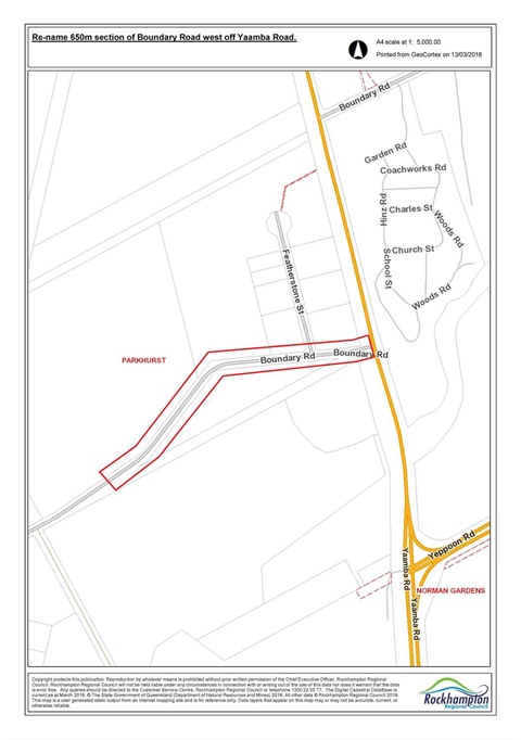 Location map of 650m section of Boundary Road