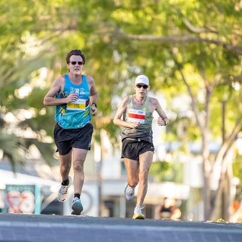 Runners heading towards the finish line at the 2024 7Rocky River Run 