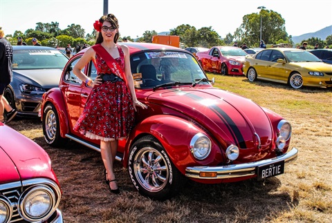 Kirrily with Bertie the Volkswagen Beetle